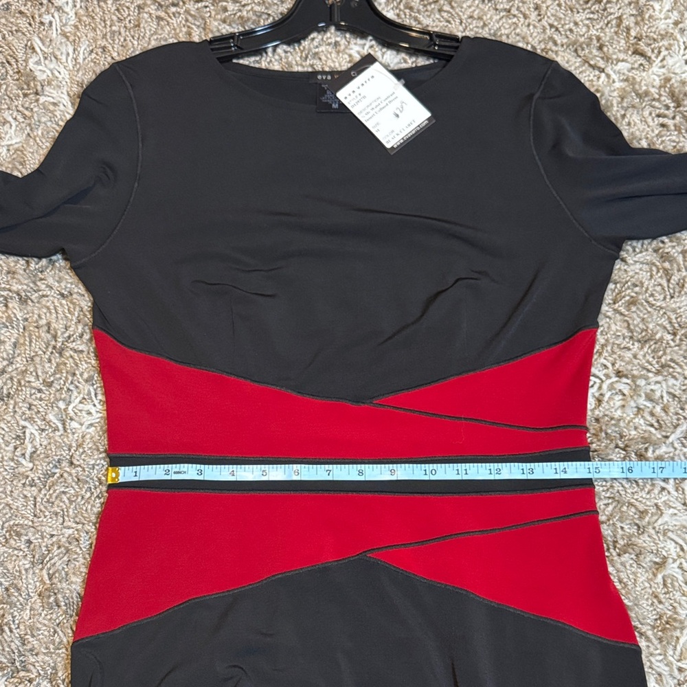 NWT Eva Varro 3/4 Sleeve Waist Contrast Insert Dress Black/Claret size Medium - Picture 12 of 15